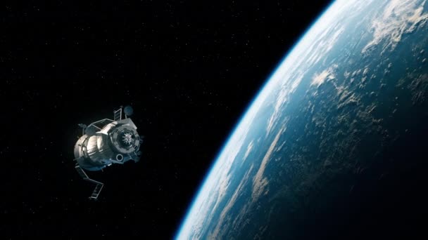 Naves Espaciais Implantam Painéis Solares Enquanto Estão Órbita Terrestre Animação — Vídeo de Stock