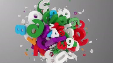 Birçok çok renkli 3D sayının doğuşu. 3D animasyon. 4K.