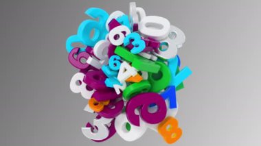 Birçok renkli 3D sayının doğuşu. 3D animasyon. 4K.