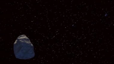 Uydu ile asteroid çarpışması. 3D animasyon. 4k.