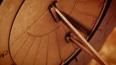 Bulutlardaki eski güneş saati güneşin hareket ettiğini gösteriyor. 3D animasyon. 4k.