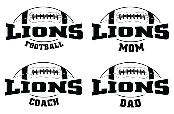 狮子是一个运动队的设计 包括文字与球队的名称和足球图形 适合狮子队或学校的T恤衫 广告和促销活动 — 图库矢量图片