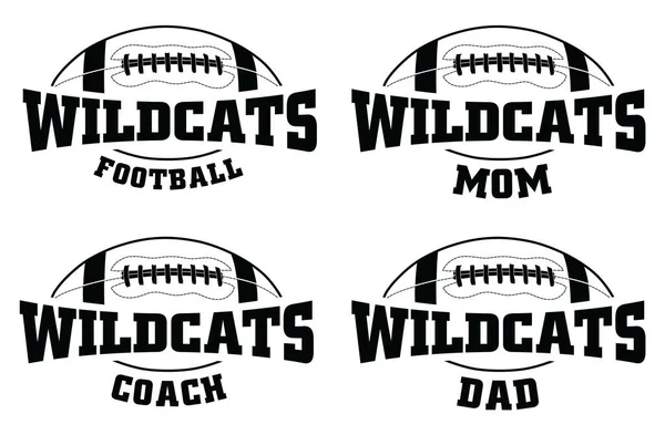 足球野猫 Football Wildcats 是一个运动队的设计 包含有球队名称和足球图形的文字 适合野猫队或学校的T恤衫 广告和促销活动 — 图库矢量图片