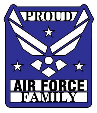 Gururlu Hava Kuvvetleri Aile Tasarımı, Hava Kuvvetleri logosunun yıldızlar ve metin içeren grafik tasarımı. Ürünler veya promosyonlar için bir tasarım olarak kullanılabilir veya Hava Kuvvetleri 'ne katılan aileler veya gaziler için hediyeler oluşturulabilir..