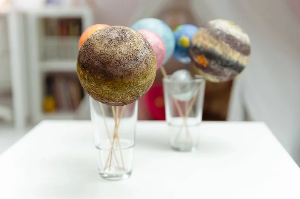 Styrofoam Balls Painted Paints Solar System Homework Solar System Space — Stock Photo, Image
