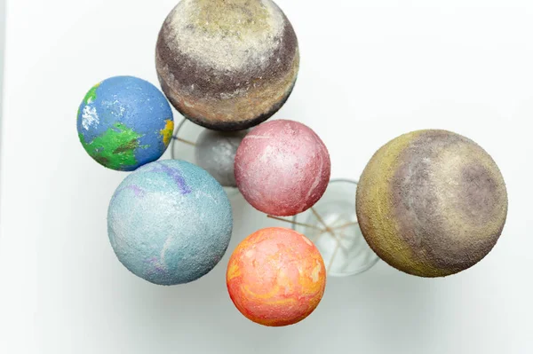 Styrofoam Balls Painted Paints Solar System Homework Solar System Space — Stock Photo, Image
