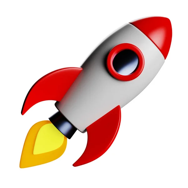Маленькая Красно Белая Ракета Игрушка Космический Корабль Белом Фоне Рендеринг Лицензионные Стоковые Фото