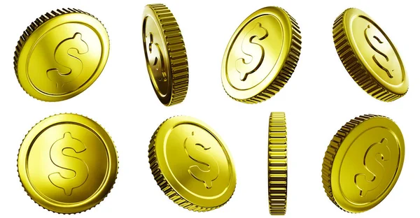 Набор Золотых Монет Знаком Доллара Рендеринг Стоковое Изображение