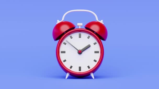 Relógio Alarme Vermelho Com Mãos Movimento Rápido Fundo Azul Pronto — Vídeo de Stock