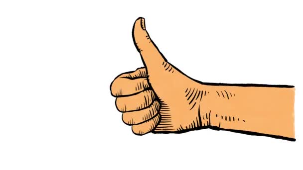 Великі Пальці Вгору Намальована Анімація Руки Розтягує Великий Палець Вгору — стокове відео