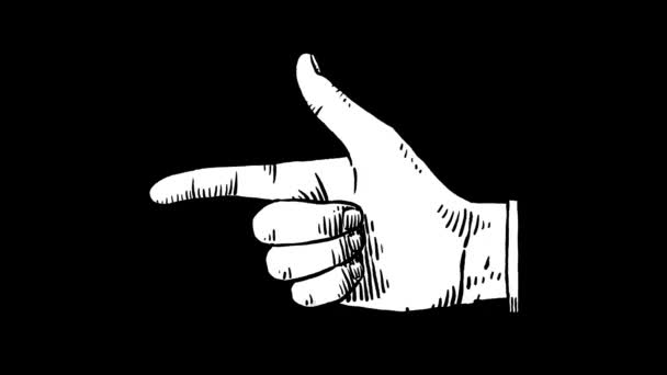 Ręcznie Rysowana Animacja Wskazującej Dłoni Pętla Gotowa Ręka Wyciągniętym Palcem — Wideo stockowe