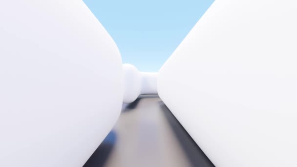 Câmera Passando Pelo Labirinto Abstrato Branco Com Paredes Pairando Arredondadas — Vídeo de Stock
