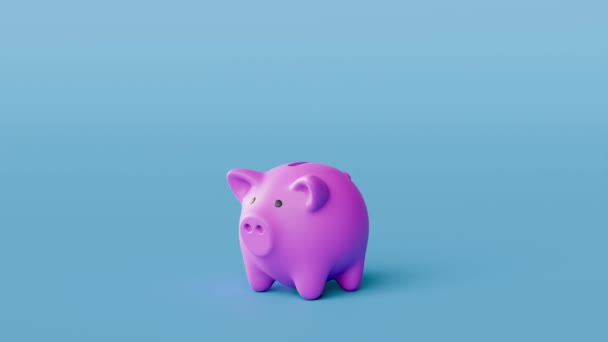 かわいい豚肉バンクは コインを与えられた後に育ちます 4Kアニメーション — ストック動画