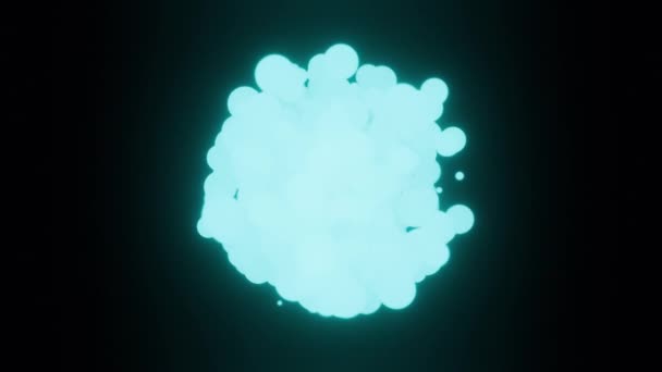 ブラックバックのフレームの中央に移動するティール球で作られた抽象ループ3Dアニメーション — ストック動画