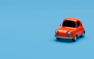 Mavi arka planda küçük kırmızı çizgi film arabası