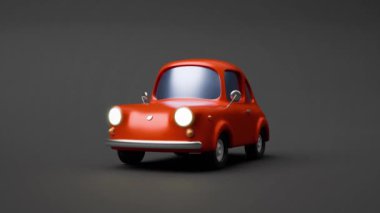 Koyu arkaplanda şirin kırmızı çizgi film arabası çerçeveye girip çıkıyor.