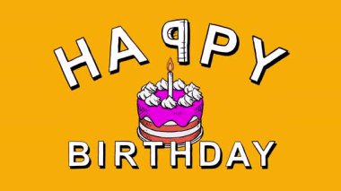 Mutlu yıllar ve doğum günü pastası el çizimi turuncu arka planda