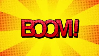 Kelime bombası! Yıldız patlaması arkaplan çizgi roman stili animasyonunda görünür ve kaybolur