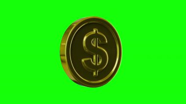 Yeşil arka planda 1 dolar işaretli altın para izole ediliyor