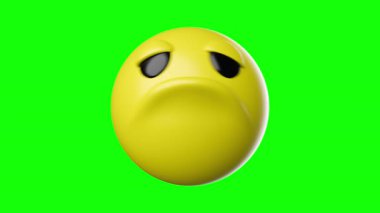 Mutlu ve üzgün emojinin birbirine dönüşmesi yeşil arka planda izole edilmiş üç boyutlu döngüsel animasyon
