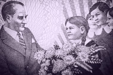 Mustafa Kemal Atatürk ile öğretmen gününde genç öğrenciler, Türkçe 'de 