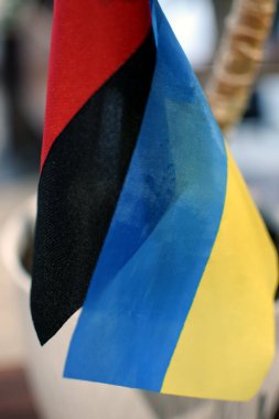 Ukrayna bayrağı ve Stavchin sonrası Ukrayna bayrağı. UPA