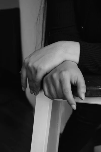 stock image black and white photo of young female hands