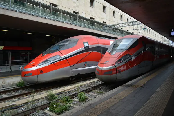 Yüksek hızlı yolcu treni. Kırmızı tren. İtalya