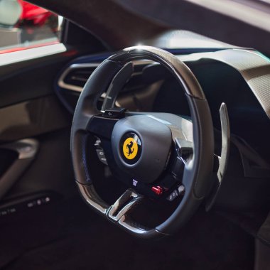 Ferrari 296 GTS steering wheel and cockpit.  Katowice, Poland, 17.10.2022