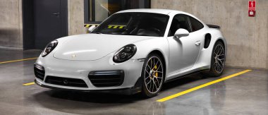Porsche Turbo S, parked in an underground garage. Engine 3.8 L, 580 hp Warsaw, Poland, 06.16.2018