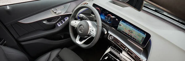 Elektrisches Mercedes Eqc Cockpit Draufsicht Das Auto Hat Einen 408 — Stockfoto