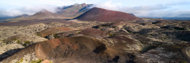 Helgafellsveit, İzlanda. Volkan manzarası ve lav alanları. Üst görüntü, İHA 'dan çekilen fotoğraf. 