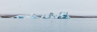İzlanda 'da bir buzdağı. Jokulsarlon gölüne akan bir buzdağı, buzulun ön tarafından ayrılmış..
