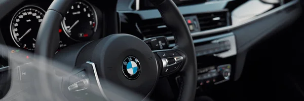 Steering Wheel Interior Bmw Sport Version View Driver Side Partially — Stock Photo, Image