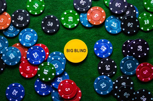 big blind button among casino chips
