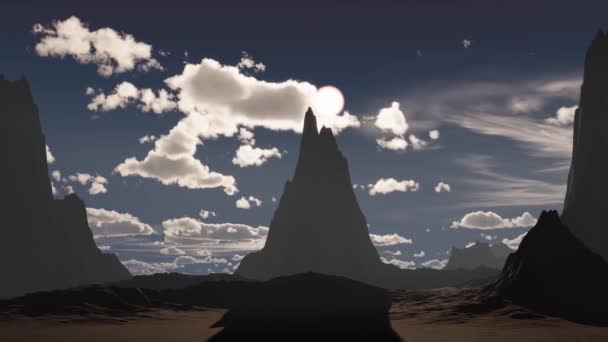 Ήλιος Πίσω Από Βουνά Μπορείτε Δείτε Σκιές Και Ακτίνες Του — Αρχείο Βίντεο