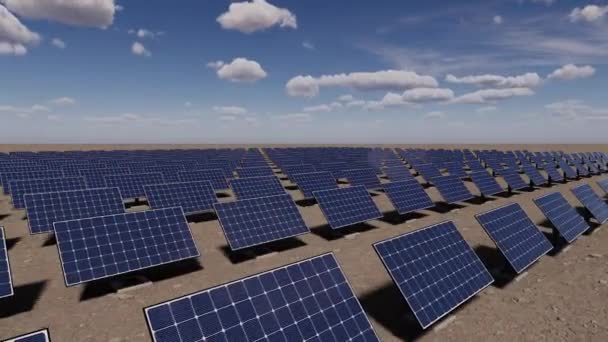 Многие Солнечные Батареи Вырабатывают Электричество Поворачиваются Следовать Солнцем — стоковое видео