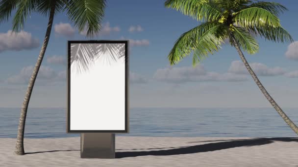Plajda Reklam Panosu Deniz Kenarında Palmiye Ağaçları — Stok video
