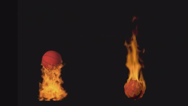 Bola Basket Terbang Dan Terbakar Saat Berputar Latar Belakang Transparan — Stok Video