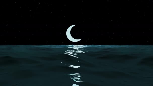 Luna Grande Sobre Las Olas Del Mar Durante Ramadán — Vídeo de stock