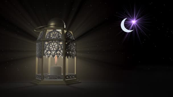 穆斯林斋月节 月亮背景上的烛台 — 图库视频影像