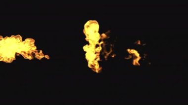 Yangın, alev, patlamalar, duman, duman ve alfa kanalı ile şeffaf arkaplanda yanan video geçişleri.