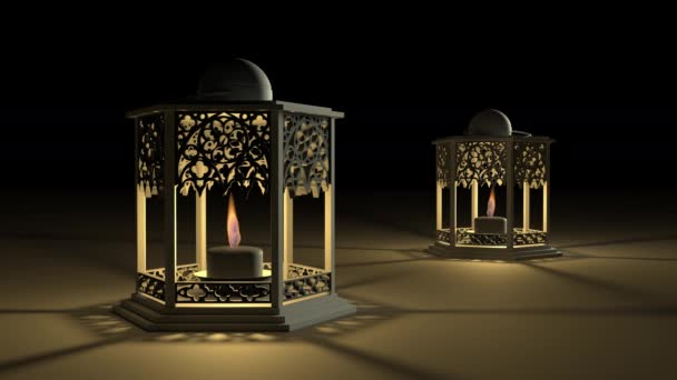 Lâmpada Tradicional Luminária Com Vela Grande Feriado Muçulmano Santo Ramadã — Vídeo de Stock