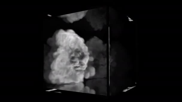 Ένας Κύβος Στον Οποίο Κινείται Ένας Πίδακας Καπνού Φωτιά Φλόγα — Αρχείο Βίντεο