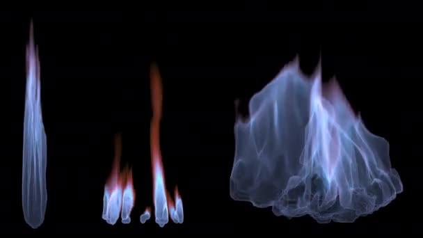 Różne Rodzaje Płomieni Przejrzystym Tle Ogień Płomień Wybuchy Dym Opary — Wideo stockowe
