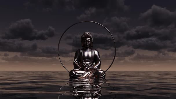 Meditare Buddha Oceano Infinito Pace Tempesta Religioni Fede Della Libertà — Video Stock