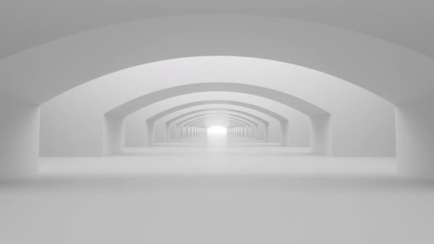 Weiße Und Lange Flure Mit Bögen Tunnelverkehr Nebel — Stockvideo