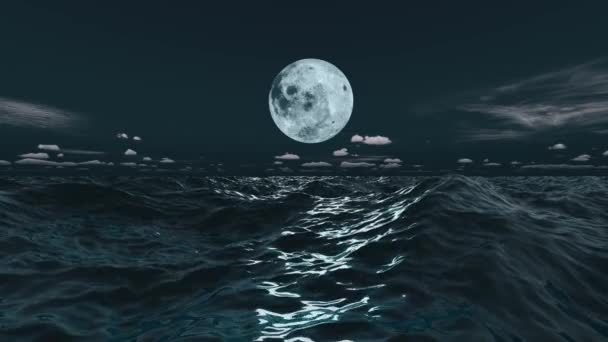 ハロウィーンの嵐の海の上に巨大な月 — ストック動画