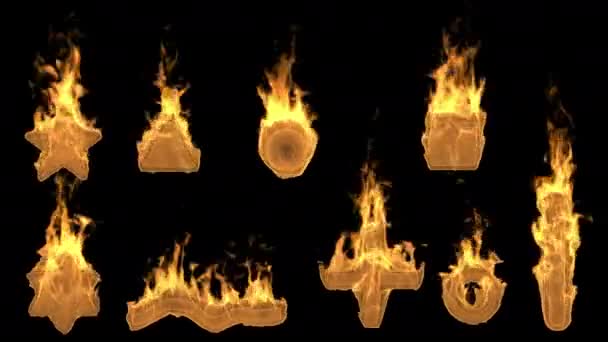 Набор Нескольких Типов Огня Пламени Прозрачном Фоне Огонь Пламя Взрывы — стоковое видео