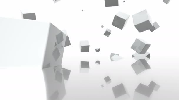 White Cubes Different Sizes Fly Space — Stock Video